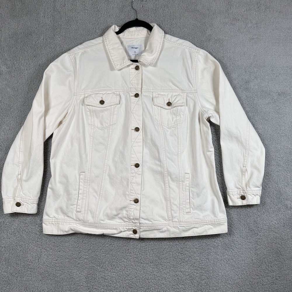 Old Navy White Classic Jean Jacket Denim 100% Cotton Lightweight Size 3X Plus‎